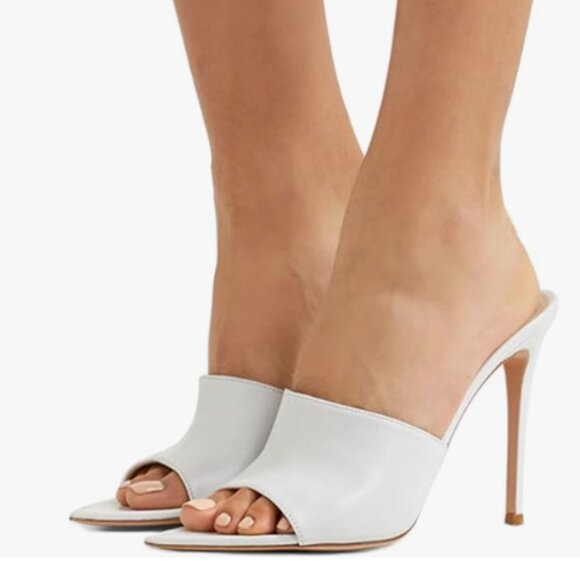 FOWT White Pointed Toe Classic Mules Slide Womens Stylish Thin High Heel Sandals - Picture 1 of 8